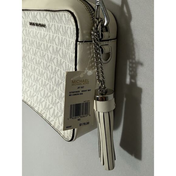 Michael Kors Jet Set MD Camera Crossbody Bag Bright White Logo Leather Chain - Picture 5 of 14